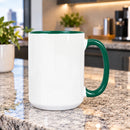 Custom 15oz mug in bulk - green handle and inside