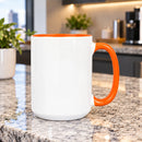 Custom 15oz mug in bulk - orange handle and inside