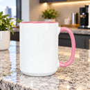 Custom 15oz mug in bulk - pink handle and inside