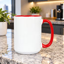 Custom 15oz mug in bulk - red handle and inside