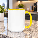 Custom 15oz mug in bulk - yellow handle and inside