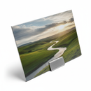 Custom Aluminum Display 5x7 close-up showing brushed aluminum surface and kickstand