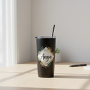 Custom Skinny Tumbler 20oz | Stainless Steel with Straw Black vertical