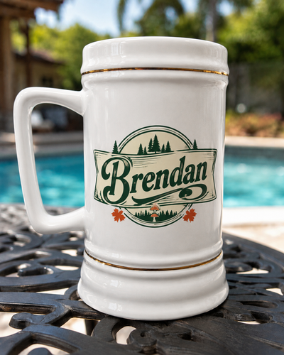 Personalized Ceramic Beer Stein with Gold Rim - 22oz